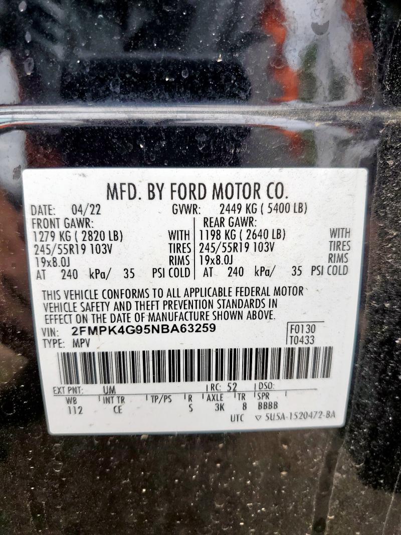 Photo 14 from auction – 2022 FORD EDGE SE with VIN 2FMPK4G95NBA63259