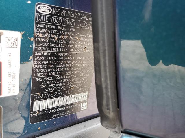 Photo 14 from auction – 2020 LAND ROVER RANGE ROVE with VIN SALWS2RU1LA735017