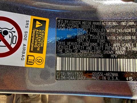 Photo 10 from auction – 2018 TOYOTA HIGHLANDER with VIN 5TDBZRFH1JS868846