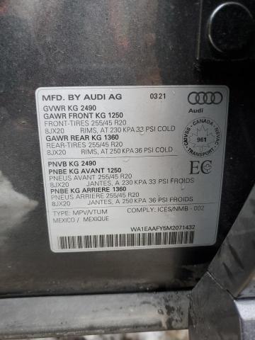 Photo 14 from auction – 2021 AUDI Q5 PROGRES with VIN WA1EAAFY5M2071432