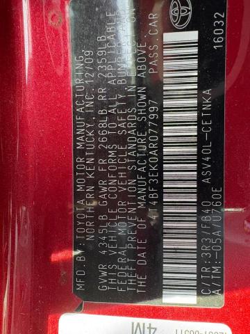 Zdjęcie 10 z aukcji – 2010 TOYOTA CAMRY BASE z VIN 4T4BF3EK0AR077997