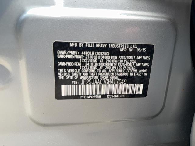 Photo 10 from auction – 2016 SUBARU FORESTER 2 with VIN JF2SJAAC7GH417049