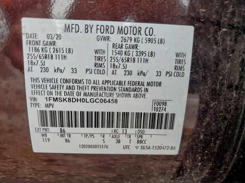Photo 14 from auction – 2020 FORD EXPLORER X with VIN 1FMSK8DH0LGC06458