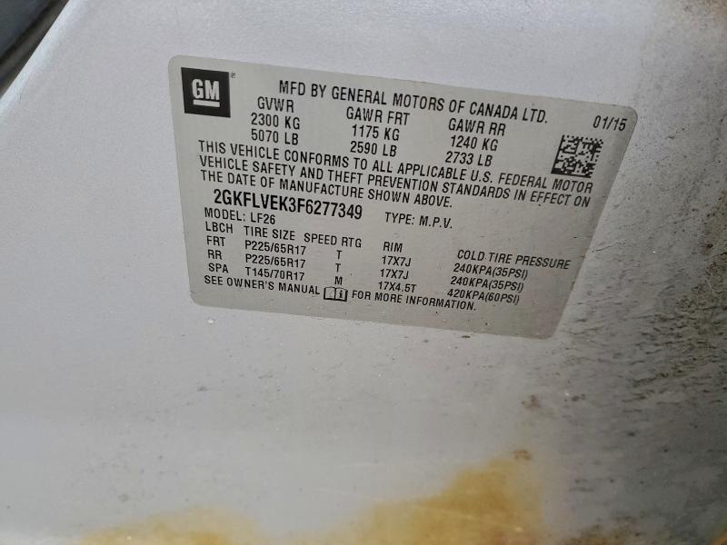 Photo 14 from auction – 2015 GMC TERRAIN SL with VIN 2GKFLVEK3F6277349