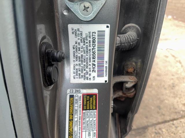 Photo 10 from auction – 2007 HONDA CIVIC LX with VIN 2HGFA16567H316073