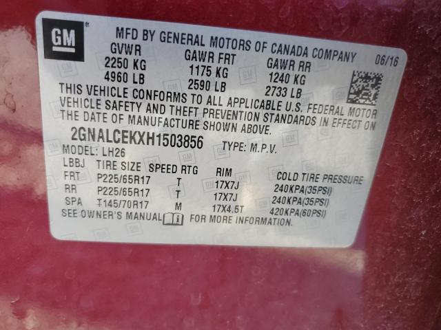 Photo 14 from auction – 2017 CHEVROLET EQUINOX LT with VIN 2GNALCEKXH1503856