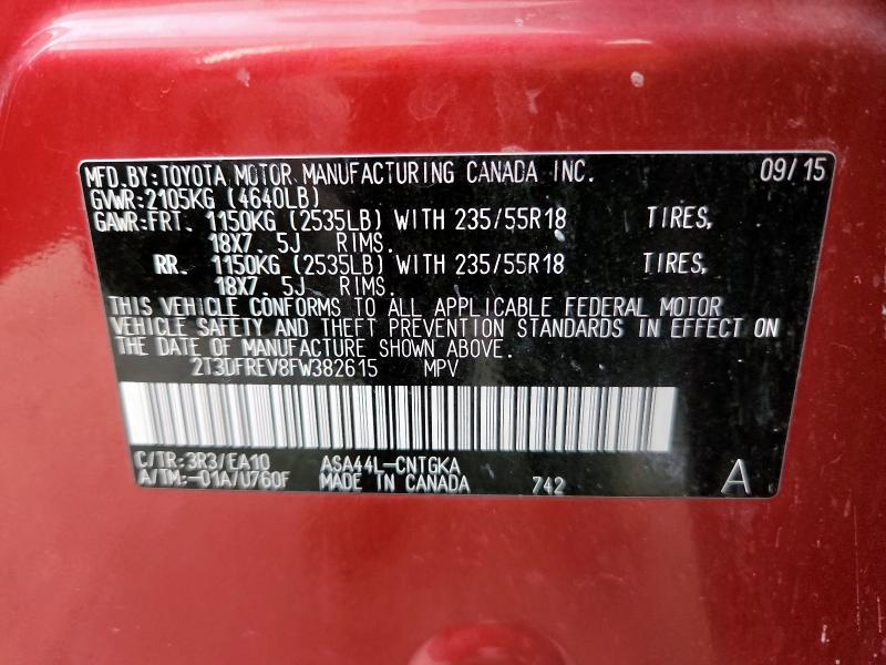 Photo 14 from auction – 2015 TOYOTA RAV4 LIMIT with VIN 2T3DFREV8FW382615
