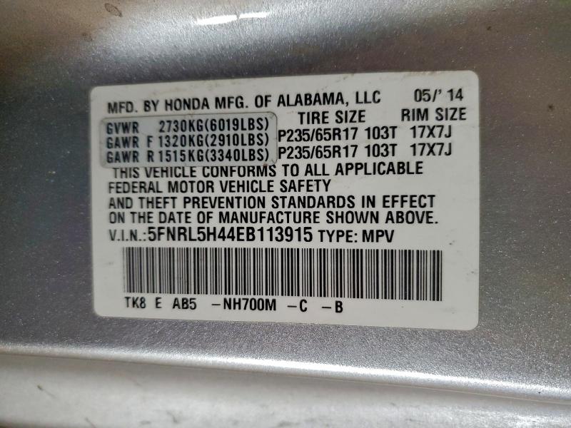 Photo 14 from auction – 2014 HONDA ODYSSEY EX with VIN 5FNRL5H44EB113915