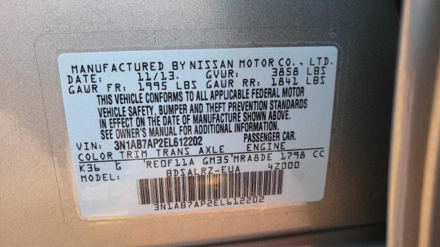 Photo 10 from auction – 2014 NISSAN SENTRA S with VIN 3N1AB7AP2EL612202