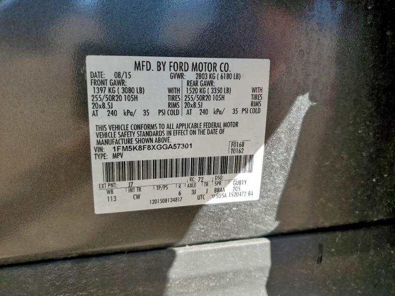 Photo 14 from auction – 2016 FORD EXPLORER L with VIN 1FM5K8F8XGGA57301