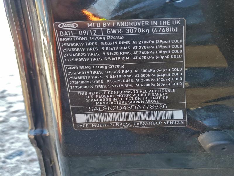 Photo 14 from auction – 2013 LAND ROVER RANGE ROVE with VIN SALSK2D43DA778636