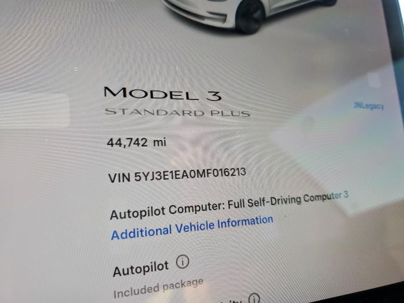 Photo 9 from auction – 2021 TESLA MODEL 3 with VIN 5YJ3E1EA0MF016213