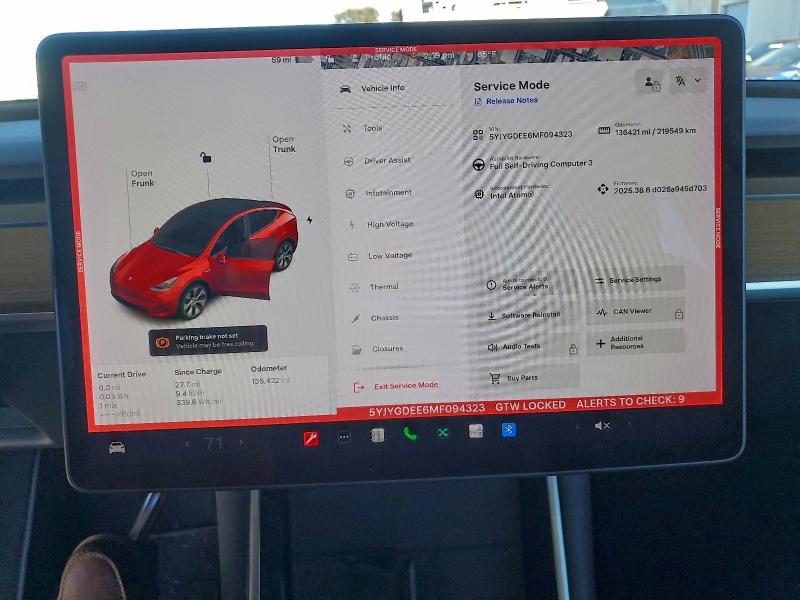 صورة رقم 9 من المزاد - 2021 TESLA MODEL Y مع VIN 5YJYGDEE6MF094323