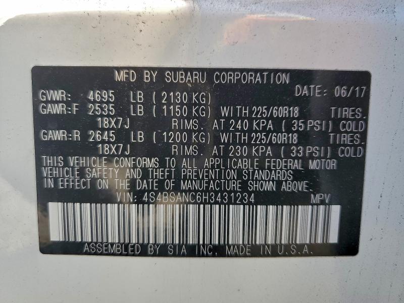 Photo 14 from auction – 2017 SUBARU OUTBACK 2. with VIN 4S4BSANC6H3431234