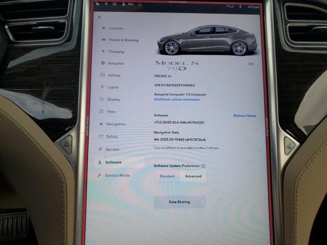 Photo 9 from auction – 2015 TESLA MODEL S 70 with VIN 5YJSA1S22FF098453