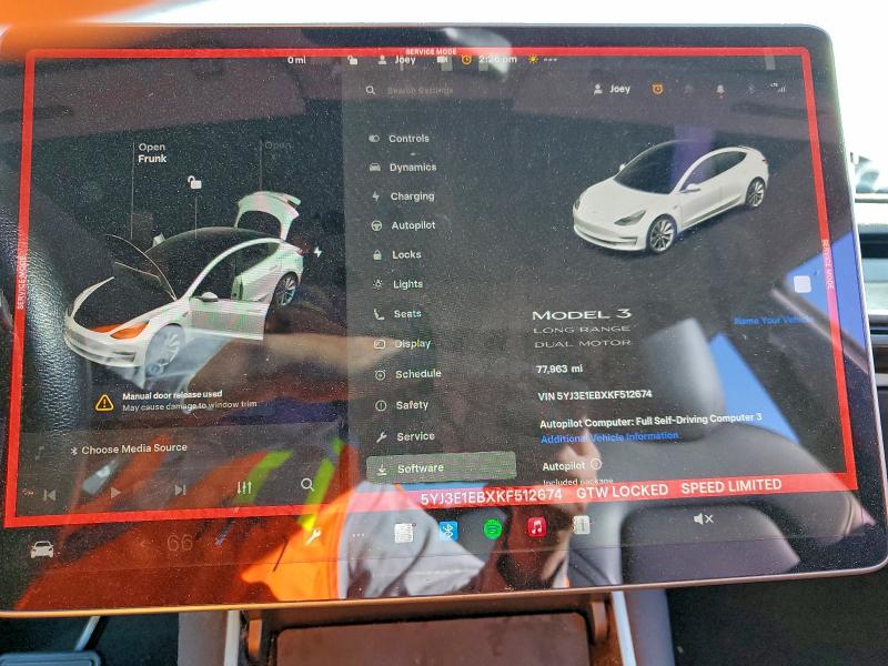 Photo 9 from auction – 2019 TESLA MODEL 3 with VIN 5YJ3E1EBXKF512674