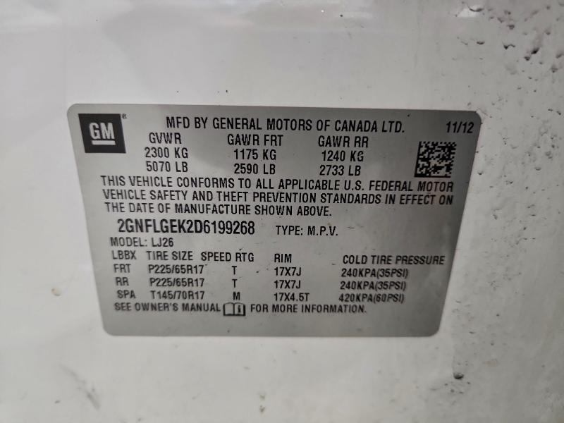 Photo 14 from auction – 2013 CHEVROLET EQUINOX LT with VIN 2GNFLGEK2D6199268