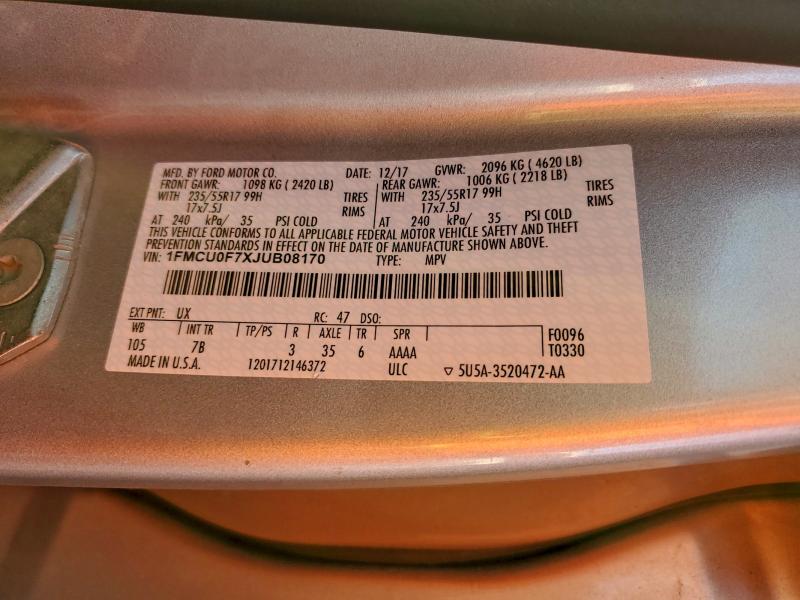 Photo 14 from auction – 2018 FORD ESCAPE S with VIN 1FMCU0F7XJUB08170