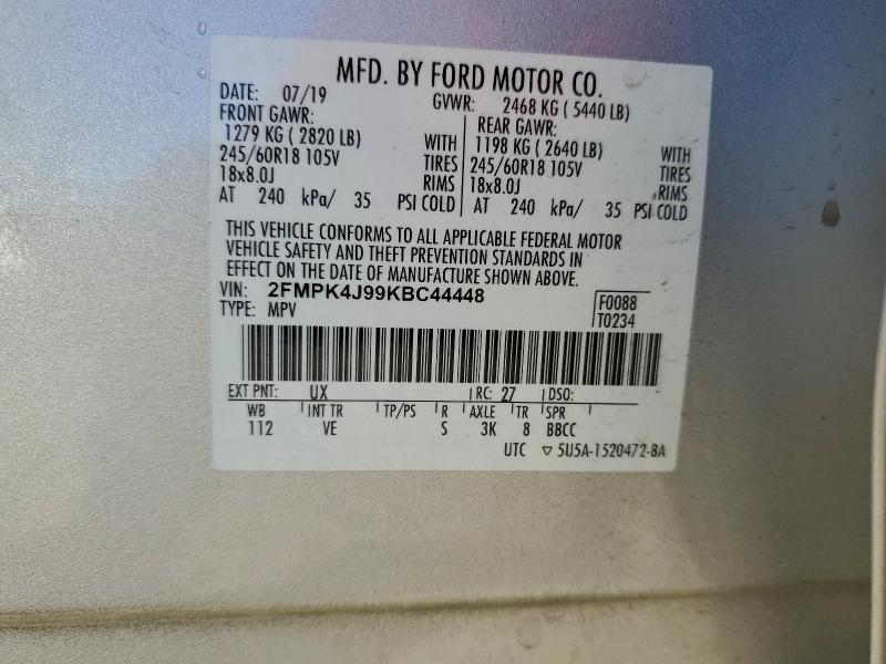 Photo 14 from auction – 2019 FORD EDGE SEL with VIN 2FMPK4J99KBC44448