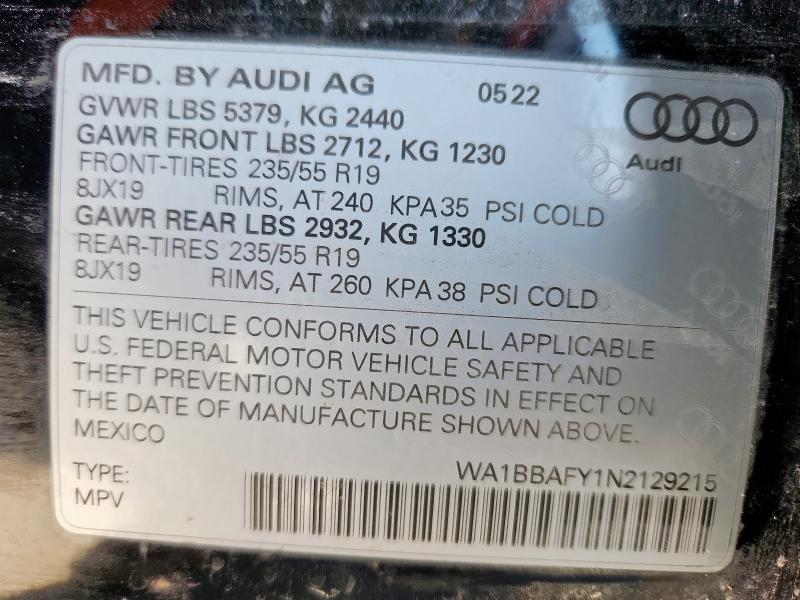 Photo 14 from auction – 2022 AUDI Q5 PREMIUM with VIN WA1BBAFY1N2129215