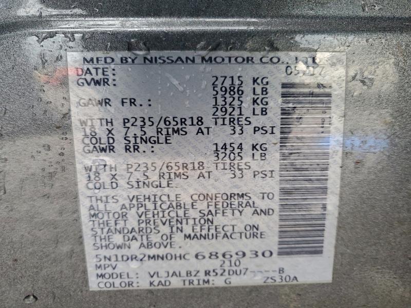Photo 14 from auction – 2017 NISSAN PATHFINDER with VIN 5N1DR2MN0HC686930
