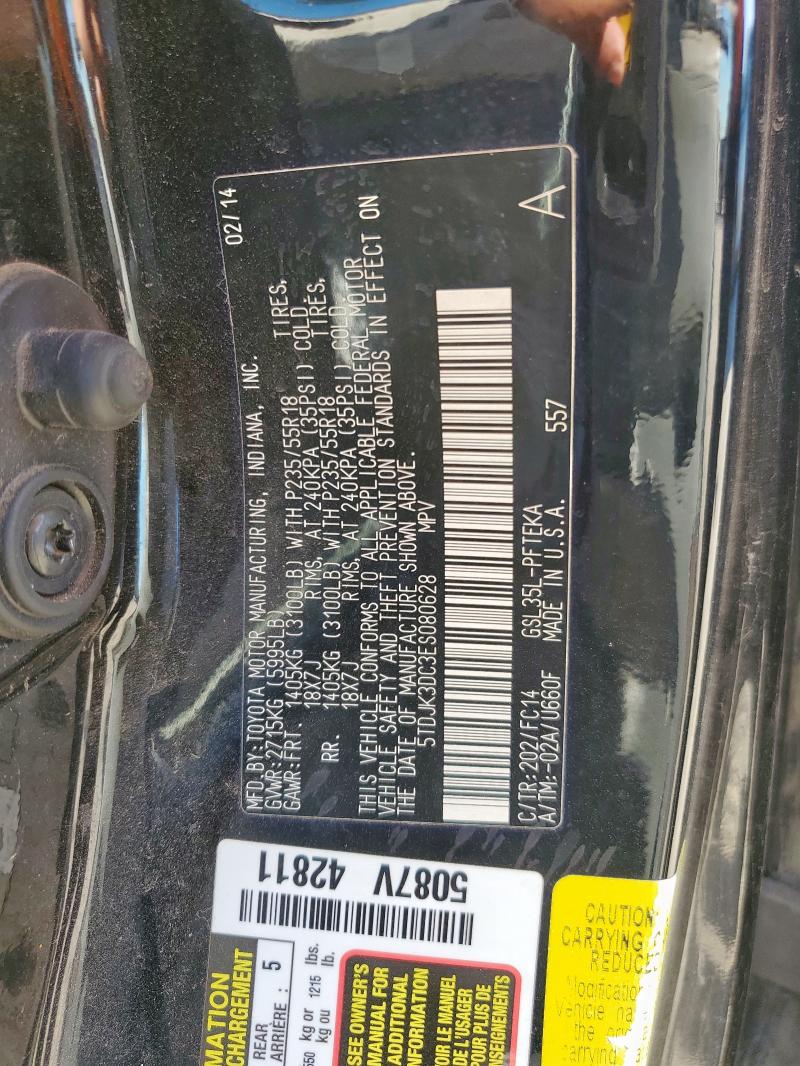Photo 14 from auction – 2014 TOYOTA SIENNA LE with VIN 5TDJK3DC3ES080628