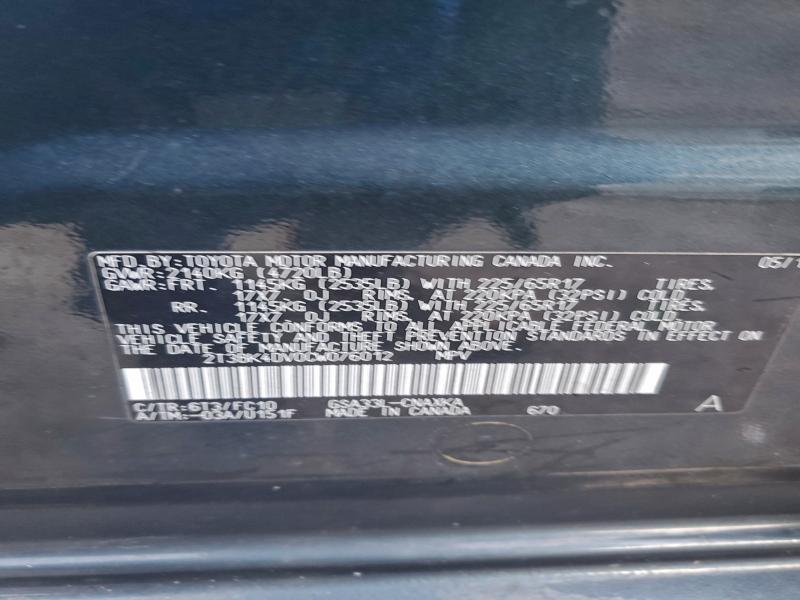 Photo 14 from auction – 2012 TOYOTA RAV4 with VIN 2T3BK4DV0CW076012