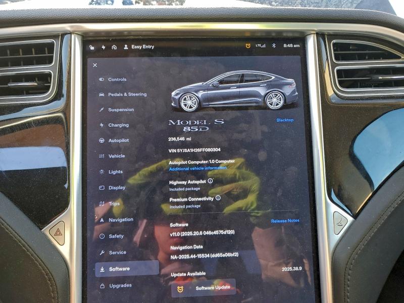 Photo 9 from auction – 2015 TESLA MODEL S 85 with VIN 5YJSA1H26FF080304