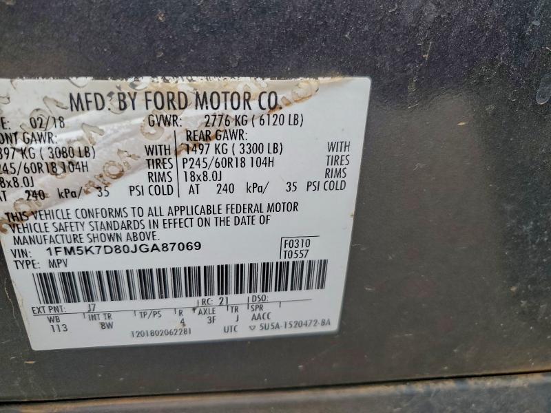 Photo 14 from auction – 2018 FORD EXPLORER with VIN 1FM5K7D80JGA87069