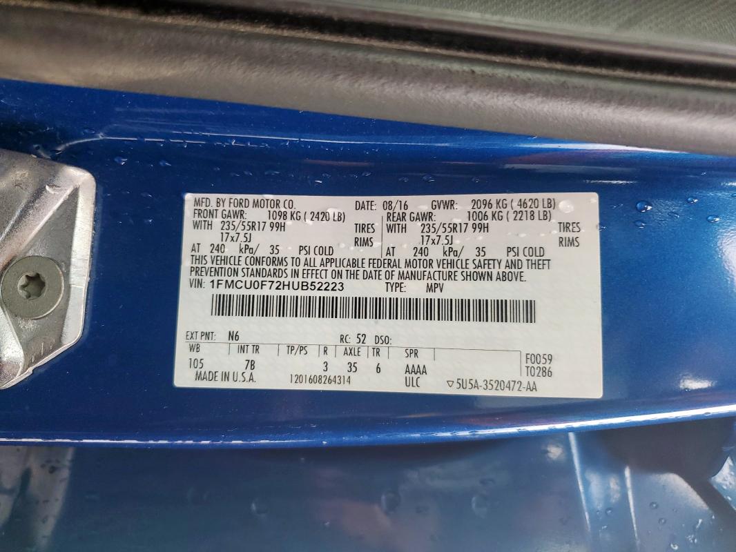 Photo 14 from auction – 2017 FORD ESCAPE S with VIN 1FMCU0F72HUB52223