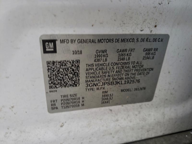 Photo 14 from auction – 2019 CHEVROLET TRAX 1LT with VIN 3GNCJPSB3KL192576