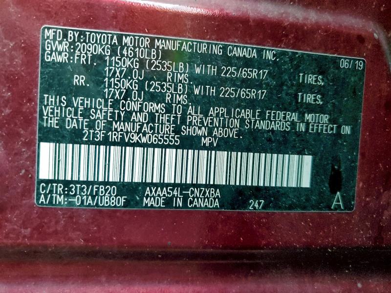Photo 14 from auction – 2019 TOYOTA RAV4 LE with VIN 2T3F1RFV9KW065555
