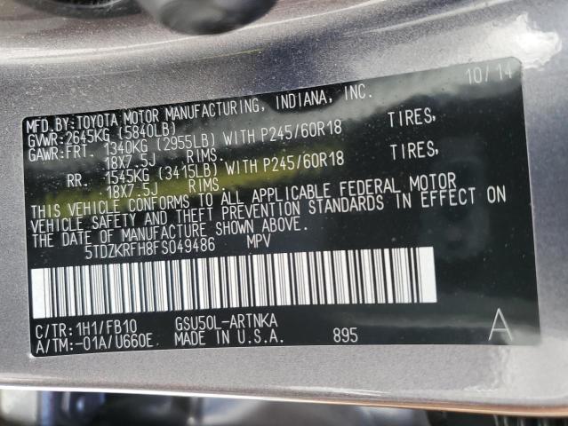 Photo 14 from auction – 2015 TOYOTA HIGHLANDER with VIN 5TDZKRFH8FS049486