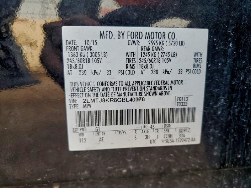 Photo 14 from auction – 2016 LINCOLN MKX SELECT with VIN 2LMTJ8KR8GBL40378