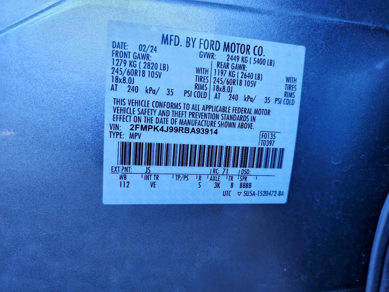 Photo 14 from auction – 2024 FORD EDGE SEL with VIN 2FMPK4J99RBA93914