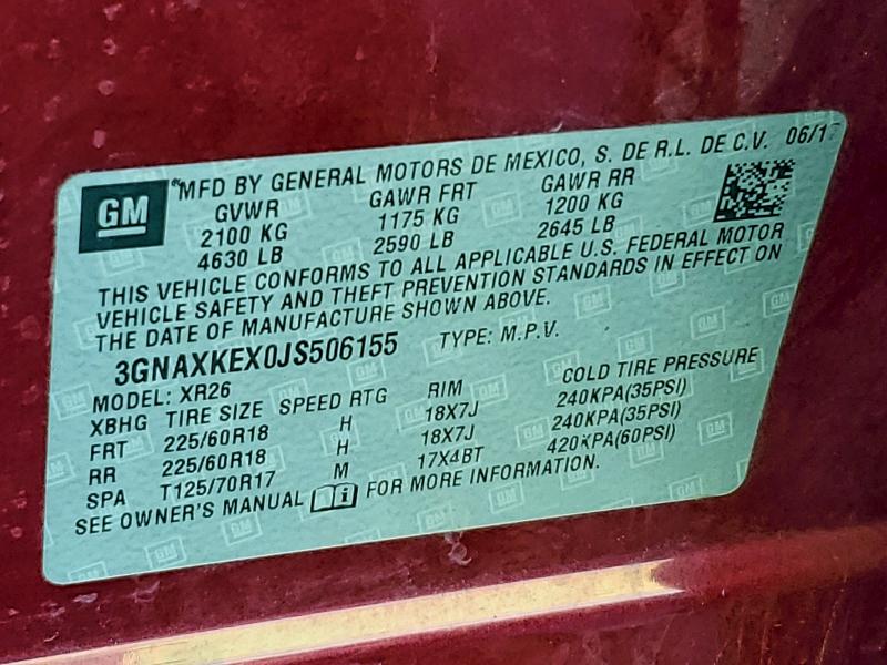 Photo 14 from auction – 2018 CHEVROLET EQUINOX LT with VIN 3GNAXKEX0JS506155