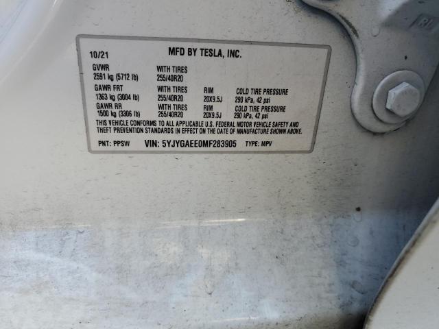 Photo 14 from auction – 2021 TESLA MODEL Y with VIN 5YJYGAEE0MF283905