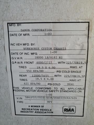 Photo 10 from auction – 2000 WORKHORSE CUSTOM CHASSIS MOTORHOME with VIN 5B4LP37J7Y3317038
