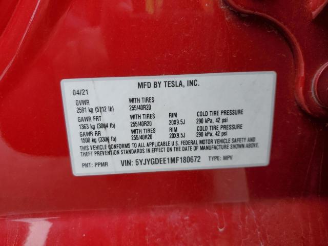 Photo 14 from auction – 2021 TESLA MODEL Y with VIN 5YJYGDEE1MF180672