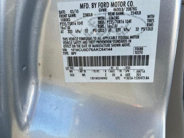 Photo 10 from auction – 2010 FORD ESCAPE XLT with VIN 1FMCU9D76AKC64144