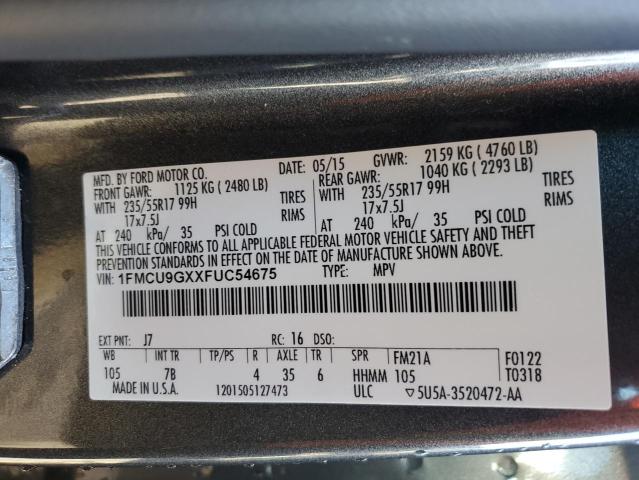 Photo 14 from auction – 2015 FORD ESCAPE SE with VIN 1FMCU9GXXFUC54675