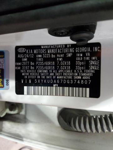 Photo 14 from auction – 2013 KIA SORENTO EX with VIN 5XYKUDA67DG374807