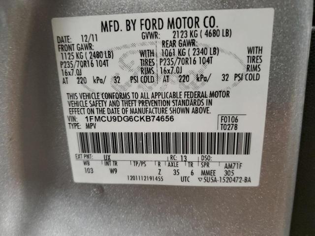 Photo 14 from auction – 2012 FORD ESCAPE XLT with VIN 1FMCU9DG6CKB74656