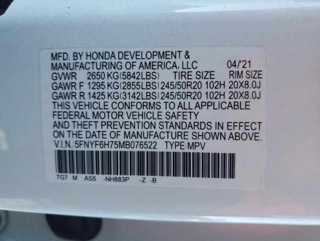 Photo 14 from auction – 2021 HONDA PILOT BLAC with VIN 5FNYF6H75MB076522
