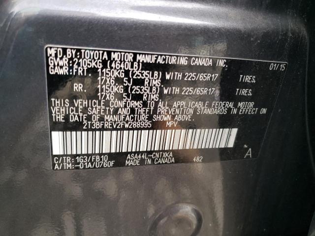 Photo 14 from auction – 2015 TOYOTA RAV4 LE with VIN 2T3BFREV2FW288995