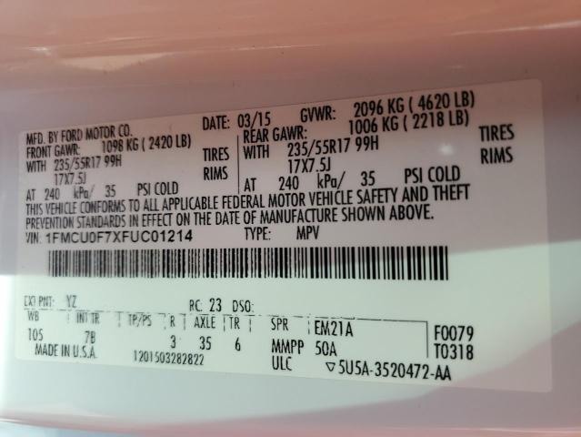 Photo 14 from auction – 2015 FORD ESCAPE S with VIN 1FMCU0F7XFUC01214