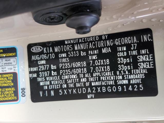 Photo 14 from auction – 2011 KIA SORENTO EX with VIN 5XYKUDA2XBG091425