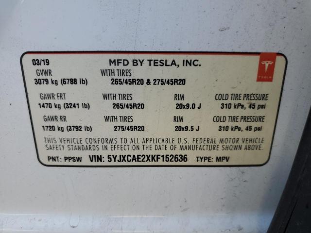 Photo 14 from auction – 2019 TESLA MODEL X with VIN 5YJXCAE2XKF152636