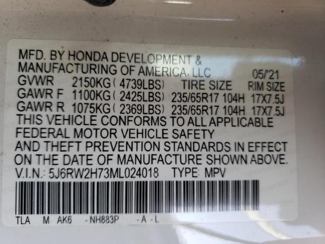 Photo 14 from auction – 2021 HONDA CR-V SE with VIN 5J6RW2H73ML024018