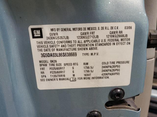 Photo 14 from auction – 2006 BUICK RENDEZVOUS with VIN 3G5DA03L86S638669